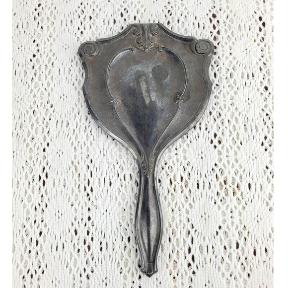 Antique VictorianArt Nouveau Silver Plated Makeup Vanity Hand Mirror
